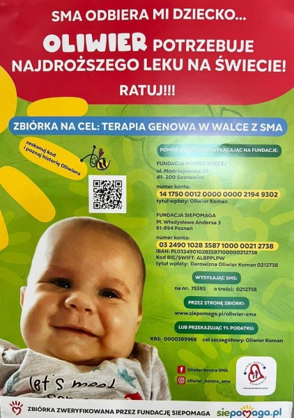 Opis: Pomoc dla Oliwierka - Szkoła Podstawowa im. Marii Konopnickiej w Sosnowicach
